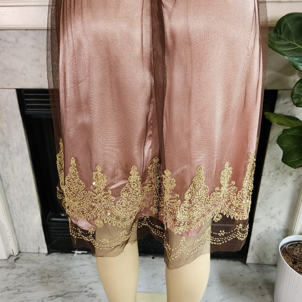 Adrianna Papell Boutique Mocha Brown Pink Gold Halter Dress Beaded Cocktail Sz 4 - Picture 13 of 14